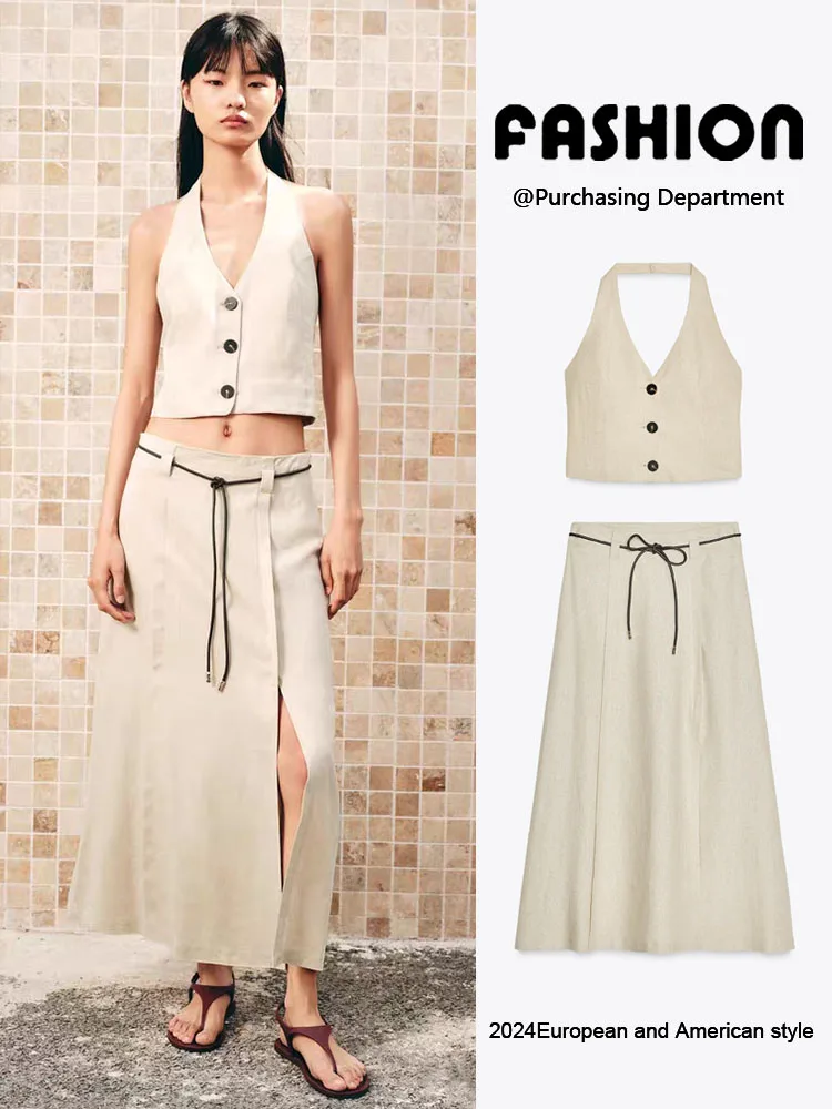 

New Summer Women's Svel Top Midi Skirt Ethnic Stage Costume Faionable Trendy mat Color Blo Design