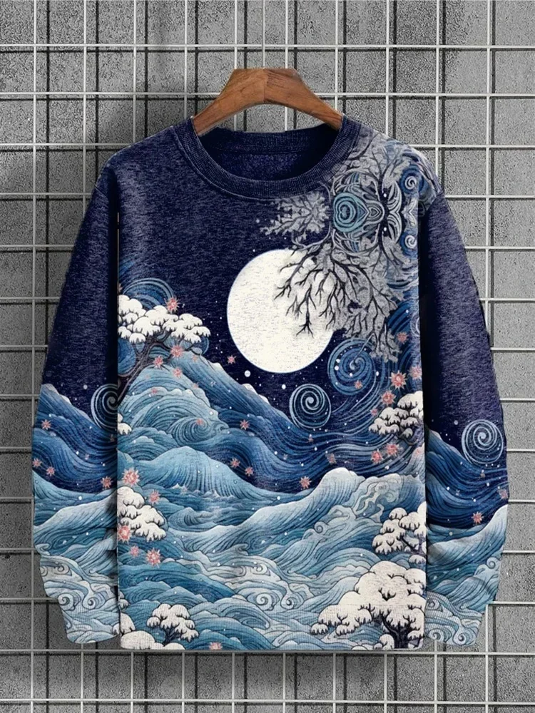 Men\'s Fashion Round Neck Printed Linen Top Casual Sweater Couple Harajuku Men and Women Sweater Spring and Autumn Clothing