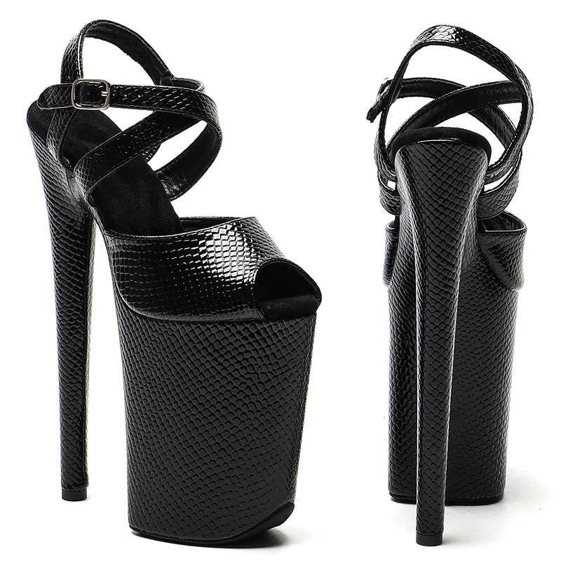 Leecabe 23CM / 9inches  Snake PU Upper   fashion  Platform High Heels Sandals Pole Dance shoes