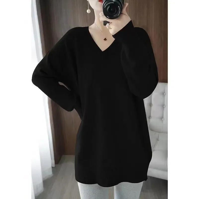 

Mid-length Women's Loose Autumn and Winter Bottoming Shirt Korean Style Long-sleeved Sweater Top