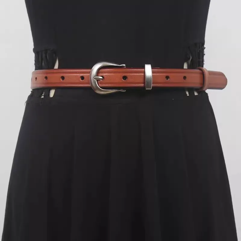 

Women's Runway Fashion Vintage Genuine Leather Cummerbunds Female Dress Corsets Waistband Belts Decoration Narrow Belt R1774