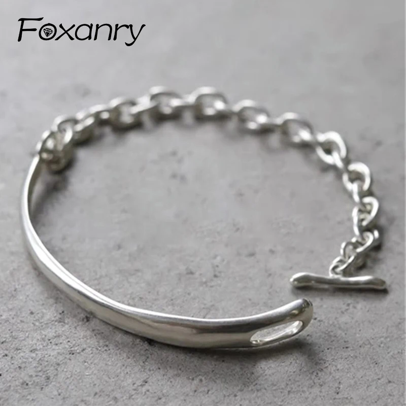 Foxanry Creative Asymmetry Chain Splicing Bracelet For Women Couples New Fashion Simple Scrub Geometric Birthday Jewelry Gifts