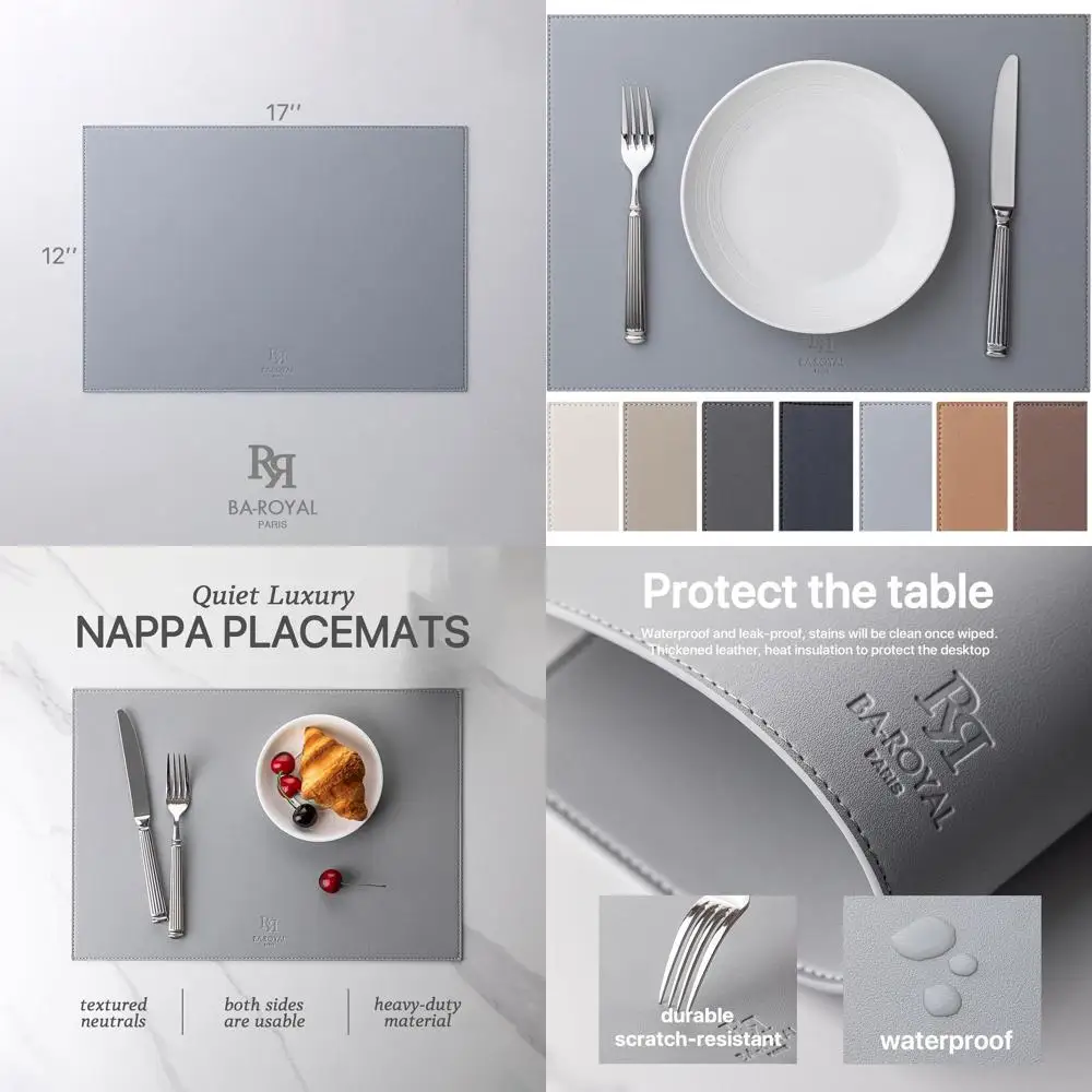 

Набор из 12 серых подставок под тарелки из искусственной кожи — моющиеся, термостойкие, водонепроницаемые, нескользящие, для кухонных и обеденных столов