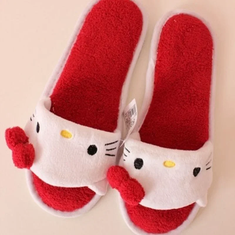 Hello Kitty Winter Slippers Fashion Cute Women House Slippers Anime Y2k Girl Warm Flat Shoes Indoor Bedroom Non-slip Sandals