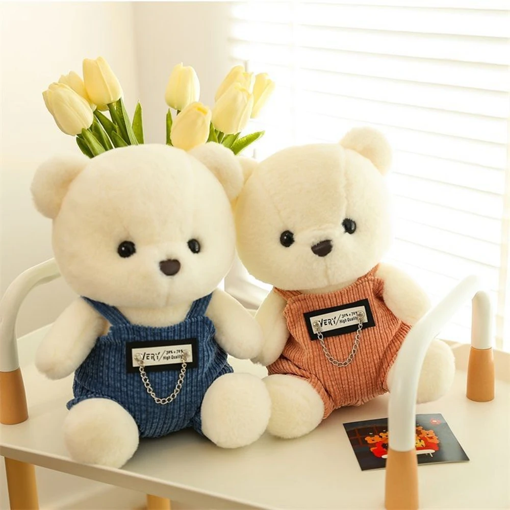 23CM Kawaii Couple Teddy Bear Plush Toy Chain Suspenders Dress Stuffed Full Delicate White Doll Children Christmas Birthday Gift