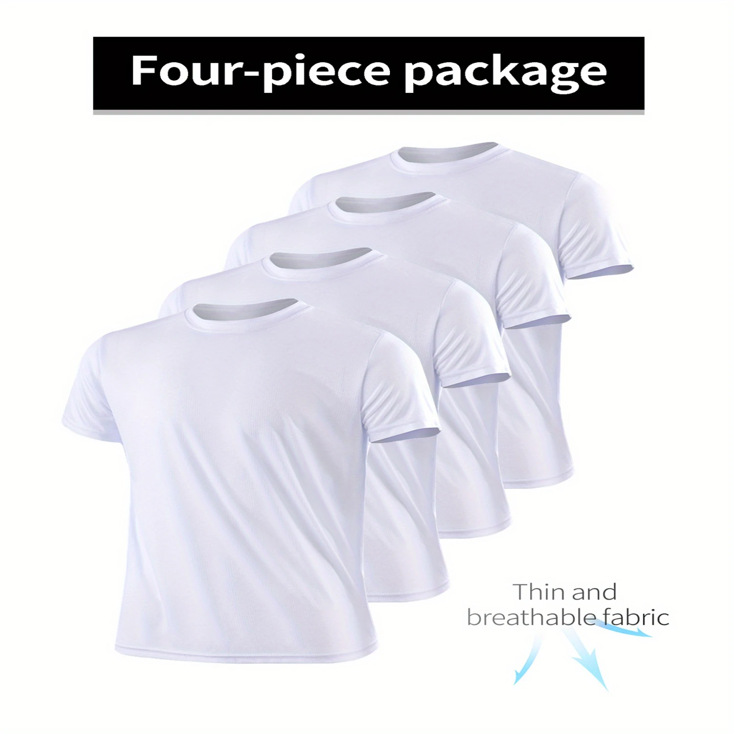 

4pcs Men's Solid Slightly Stretch Quick-drying Breathable Short Sleeve Round Neck Comfy T-shirt For Gym Fitness Training