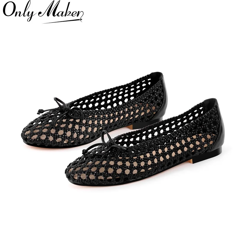 Onlymaker Women Round Toe Black Mesh Ballet flats