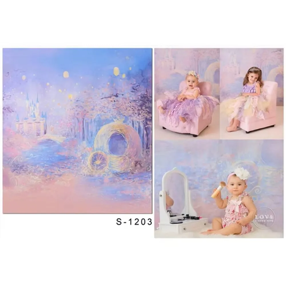 Cymbozin Watercolor Painting Photography Background Night Sky Lanterns Castle Princess Baby Girl Photo Studio Backdrops