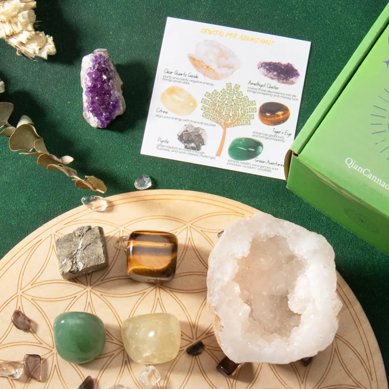 Crystals and Healing Stones Set for Abundance and Prosperity, Spiritual Crystals and Gift for Metaphysical, Witchcraft, Meditati
