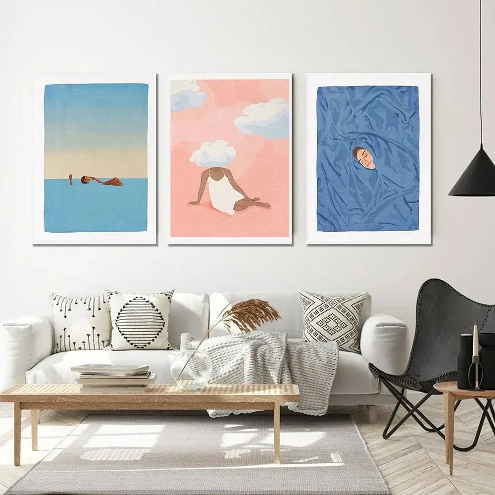 1PC Frameless  Moka Pot Kitchen Poster Yoga Minimal Watercolor Blue Minimalist Wall Art Print Canvas Painting Posters for Modern