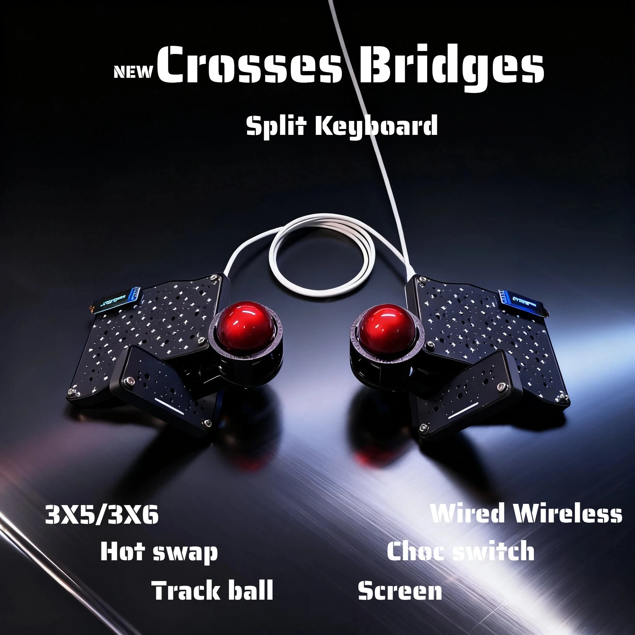 Bridges Crosses Split Keyboard 3x5/3x6 Low Profile Kailh Choc Switch Trackball Gaming Keyboard Wired/wireless Hotswap Teclados