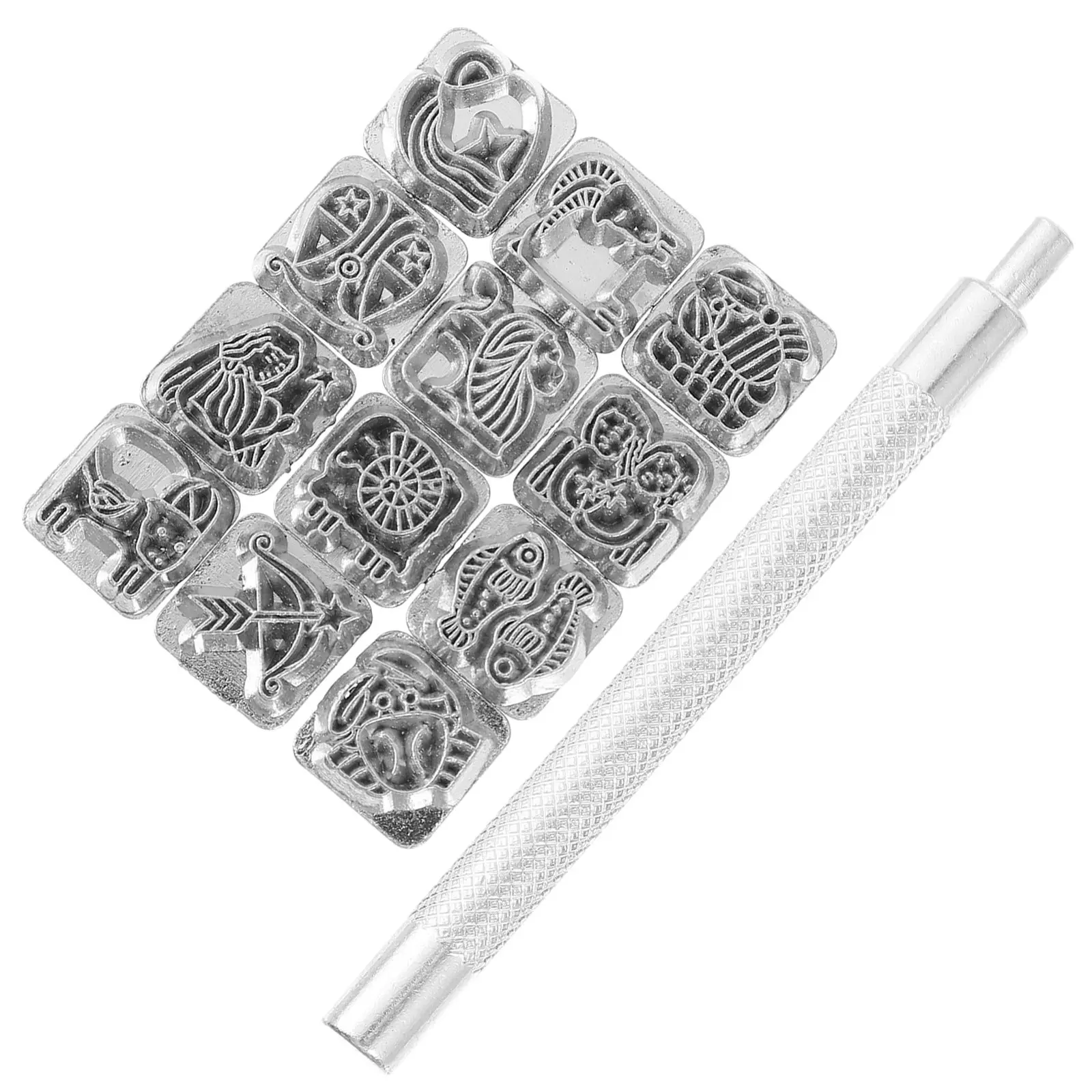 Zinc Alloy Stamping Tool Kit 12 Pattern Stamps for DIY Handmade Belts Bags Jackets and Shoes