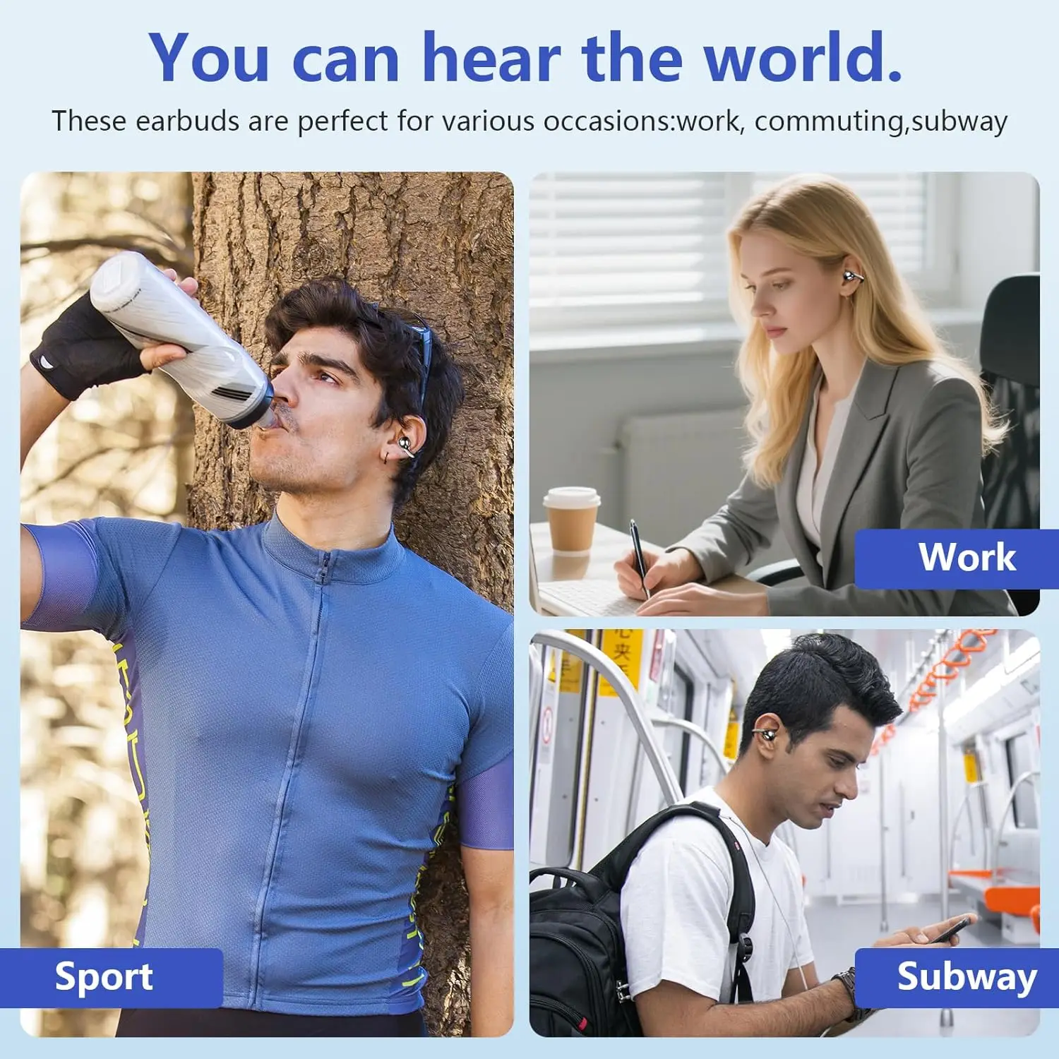 UYUXIO 무선 이어버드 BT 5.4 클립형 스포츠 이어폰 50시간 재생시간 IPX7 방수 오픈형 이어폰 이어후크 포함