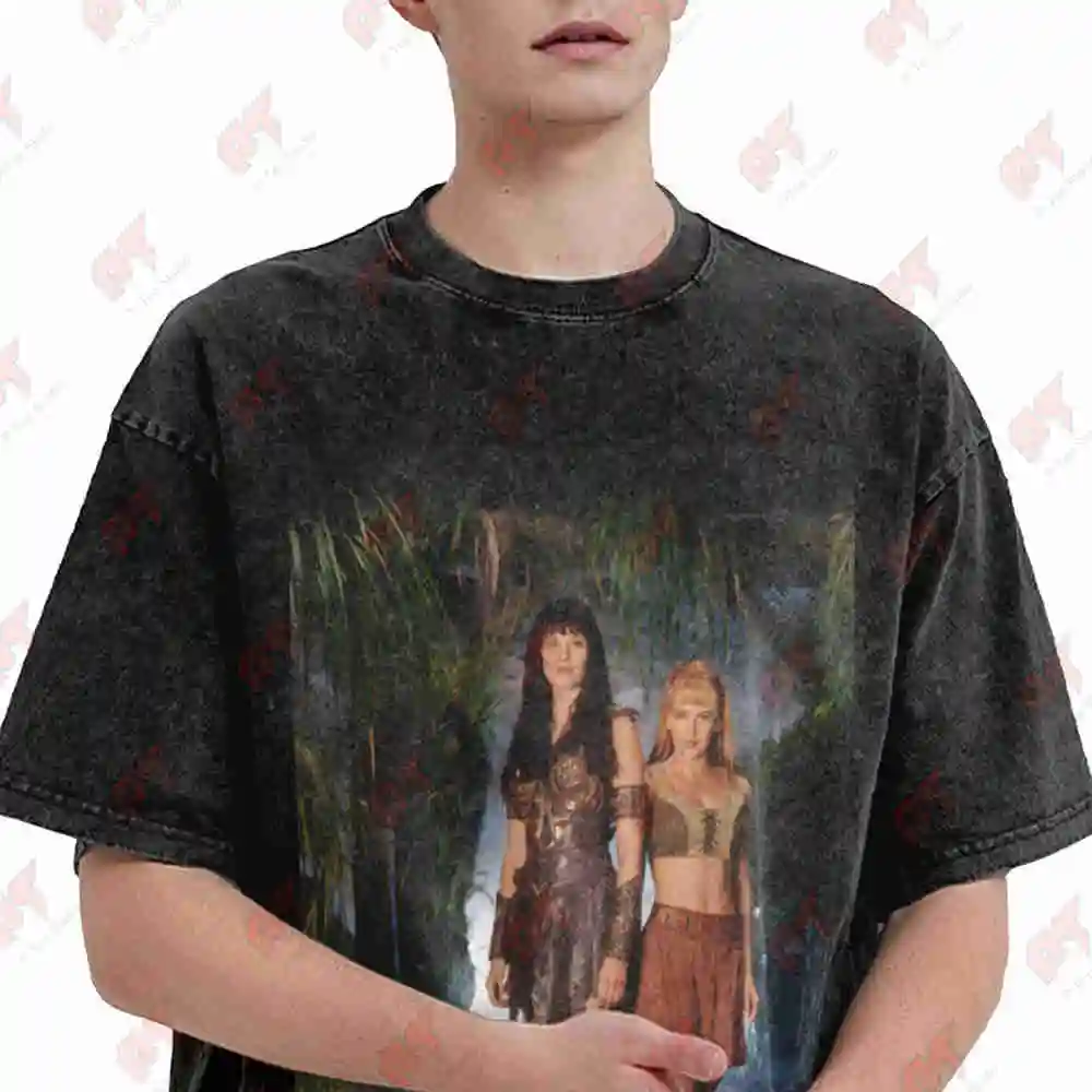 Xena Gabrielle Lucy Lawless Renee Oconnor Vintage Washed Tee Pure Cotton T-Shirt