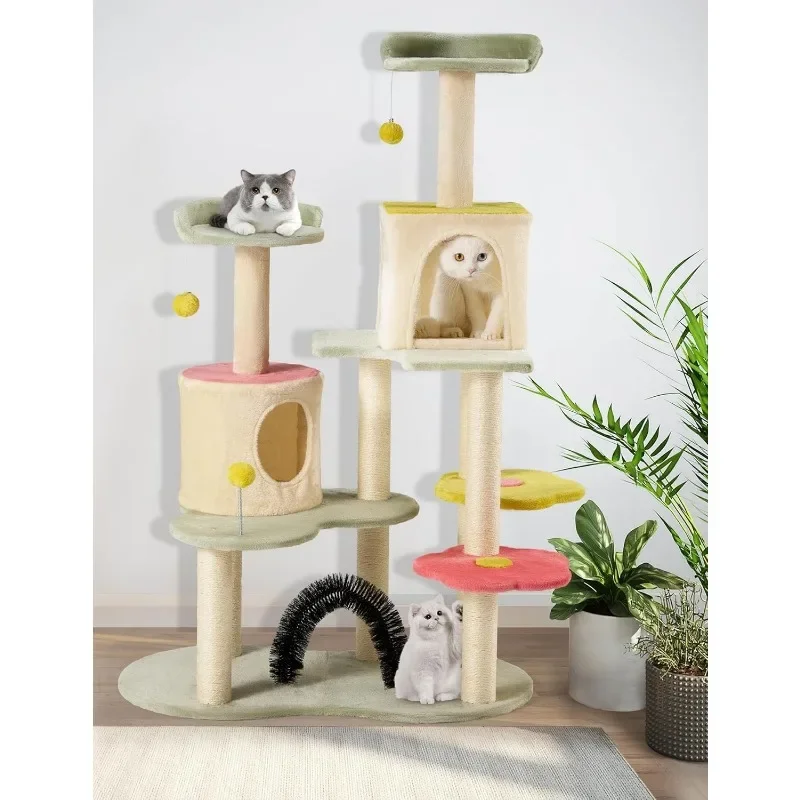 Cat Tree Tower, 59 Inches Cute Cat Tree for Indoor Cats w/Sisal Covered Cat Scratching Posts Stand Cozy Condo