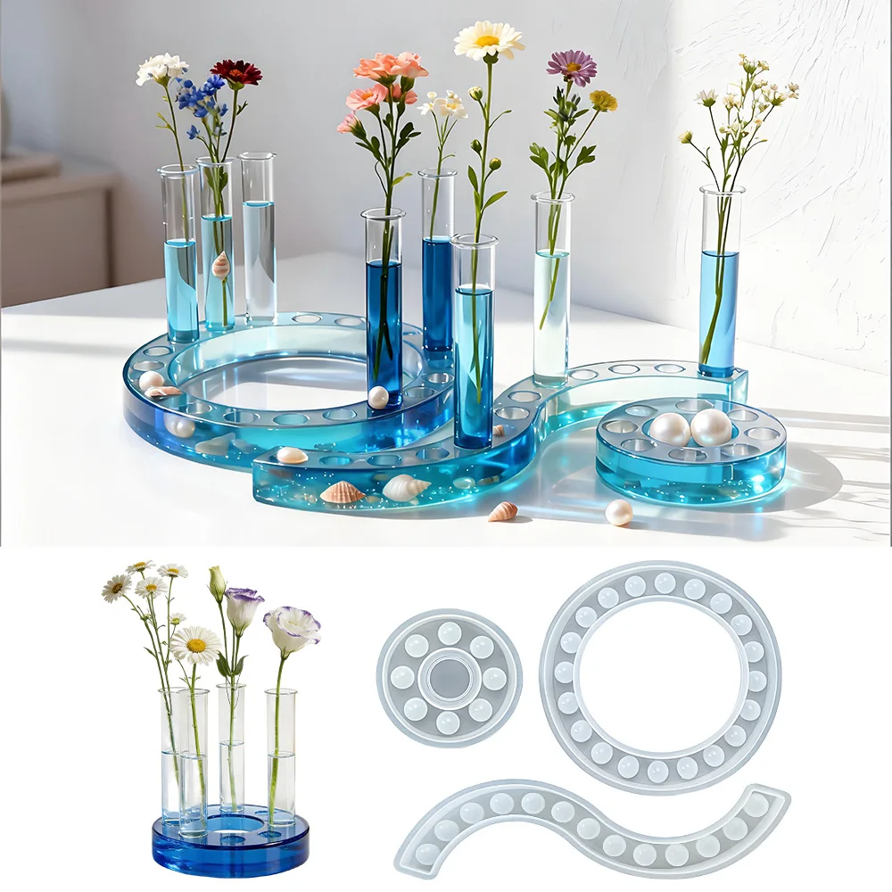 

Flower Test Tube Holder Silicone Molds DIY Handmade S Round Vase Tray Epoxy Resin Mould Candlestick Holder Plaster Cement Mold