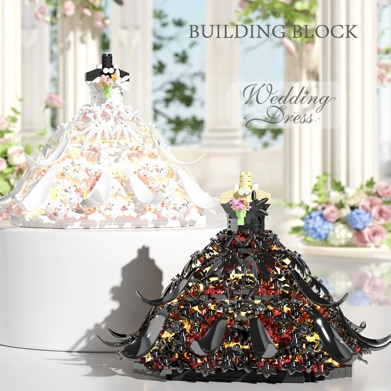 ชุดแต่งงานสีดำ/ขาว ตัวต่อบล็อกไมโครพาร์ติเคิล แบบประกอบเอง ของตกแต่งโต๊ะทำงาน สาวแสนหวาน ของขวัญวันวาเลนไทน์ MZ418