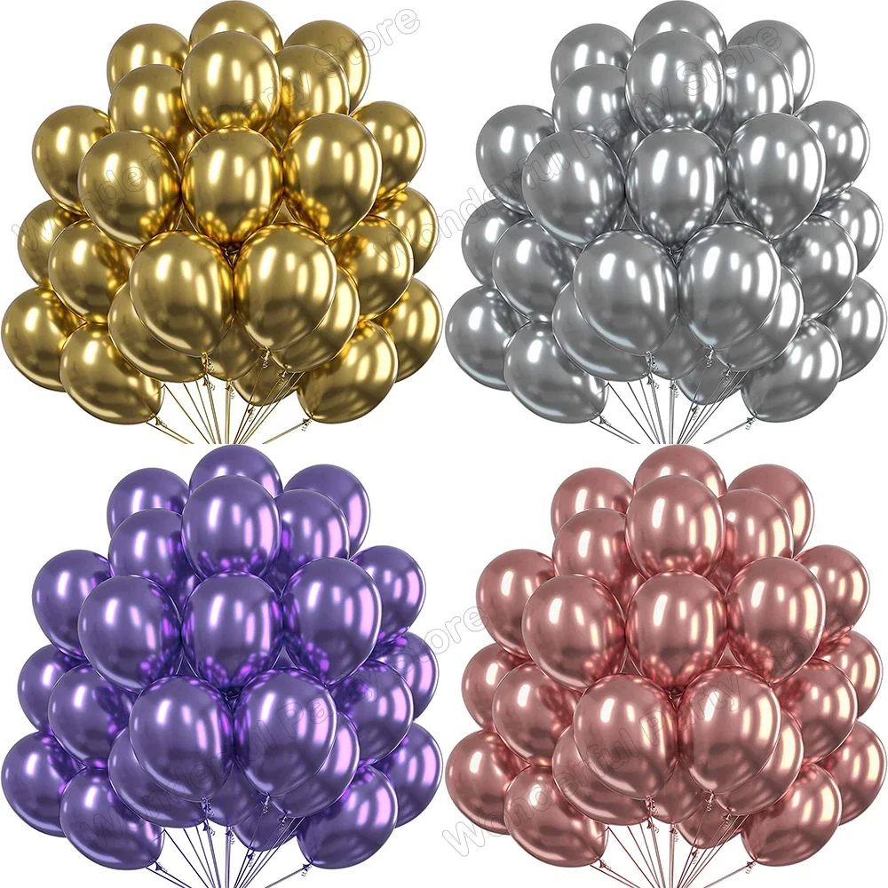 50pcs 10/12Inch Meatl Theme Latex Balloon Gold Silver Green Blue Wedding Happy Birthday Latex Metallic Chrome Ballon Decoration