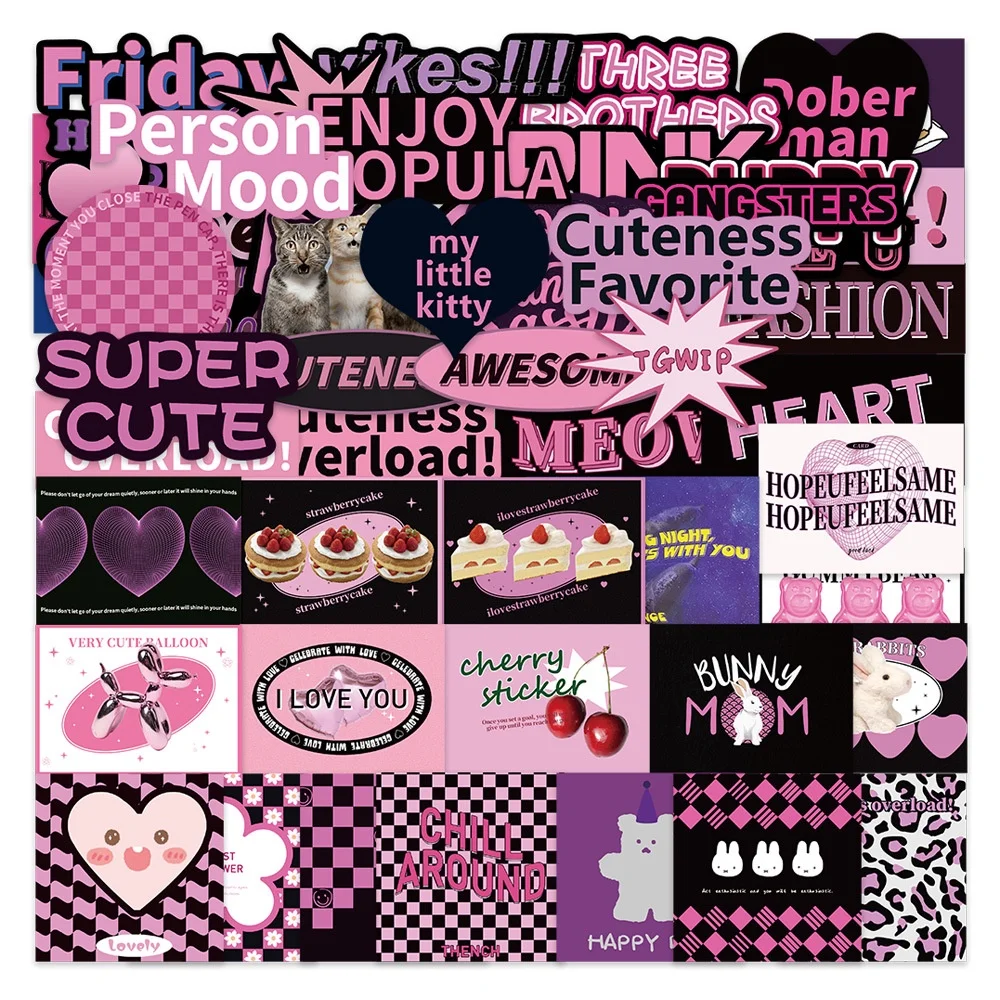 55PCS Schwarz Lila Inspirierende Englische Phrasen Graffiti Aufkleber Wasserdichte Dekorative Aufkleber BulingBulingStickers Store