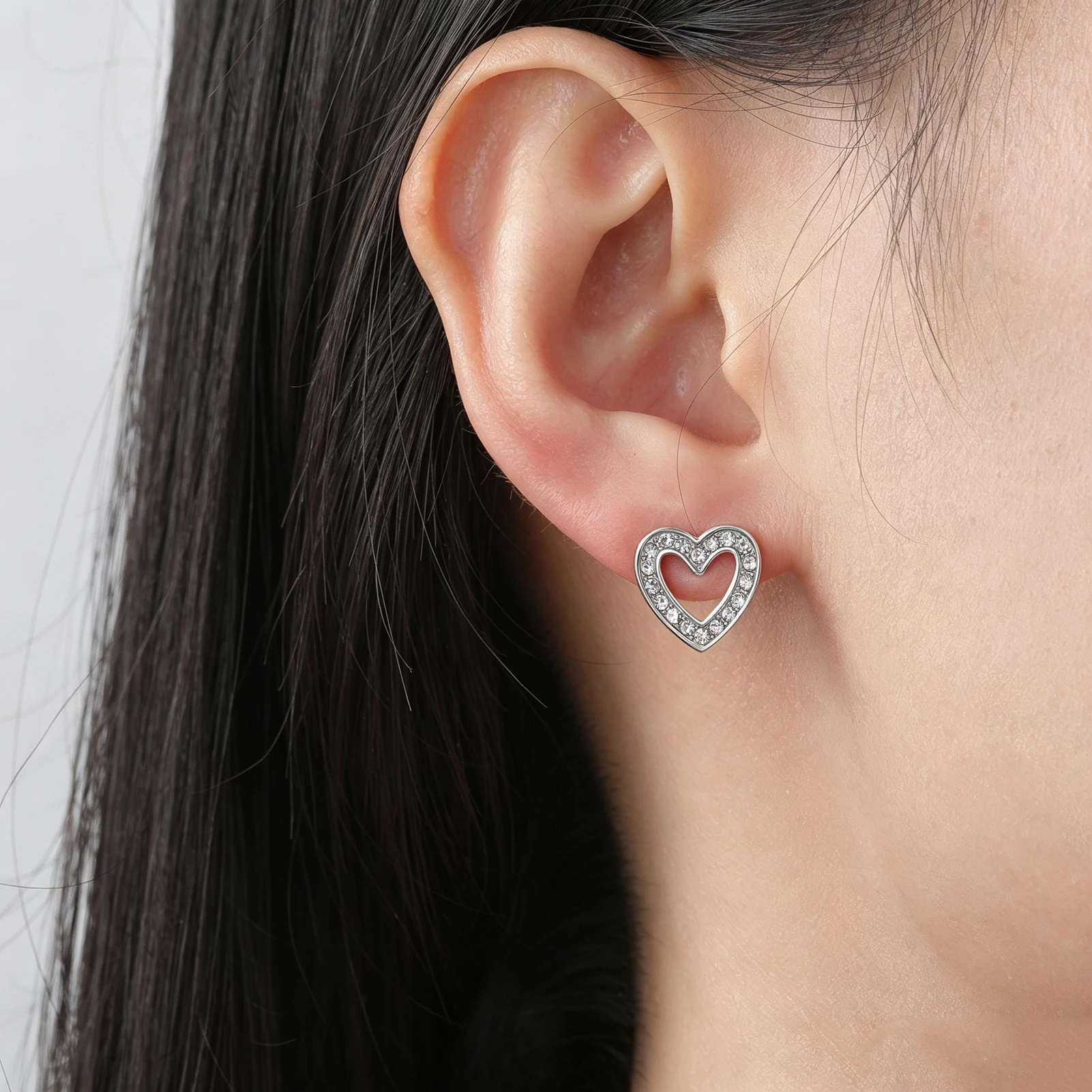 Eueavan Edelstahl-Ohrstecker Herz Strass Kristall Liebesherz Zierlicher Schmuck für Frauen Party Valentinstagsgeschenk – Detail 3