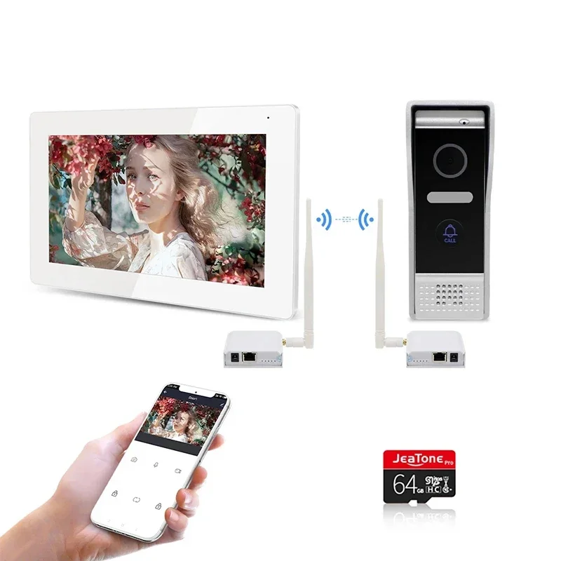 Jeatone Tuya 7 Inch Video Door Phone Intercom Doorbell For Smart Home Apartment Door Eye Camera With Wireless WIFI Box Kits