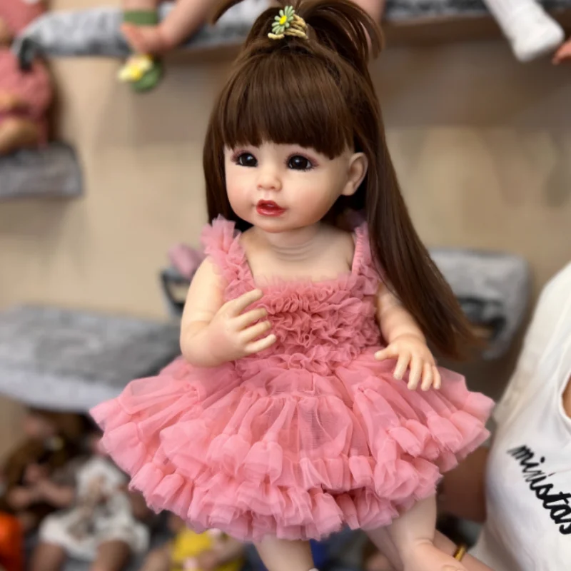 55CM Full Body Vinyl Soft Touch Reborn Dolls DouDou z różową sukienką Realistyczna lalka księżniczki dla maluchów Prezent świąteczny