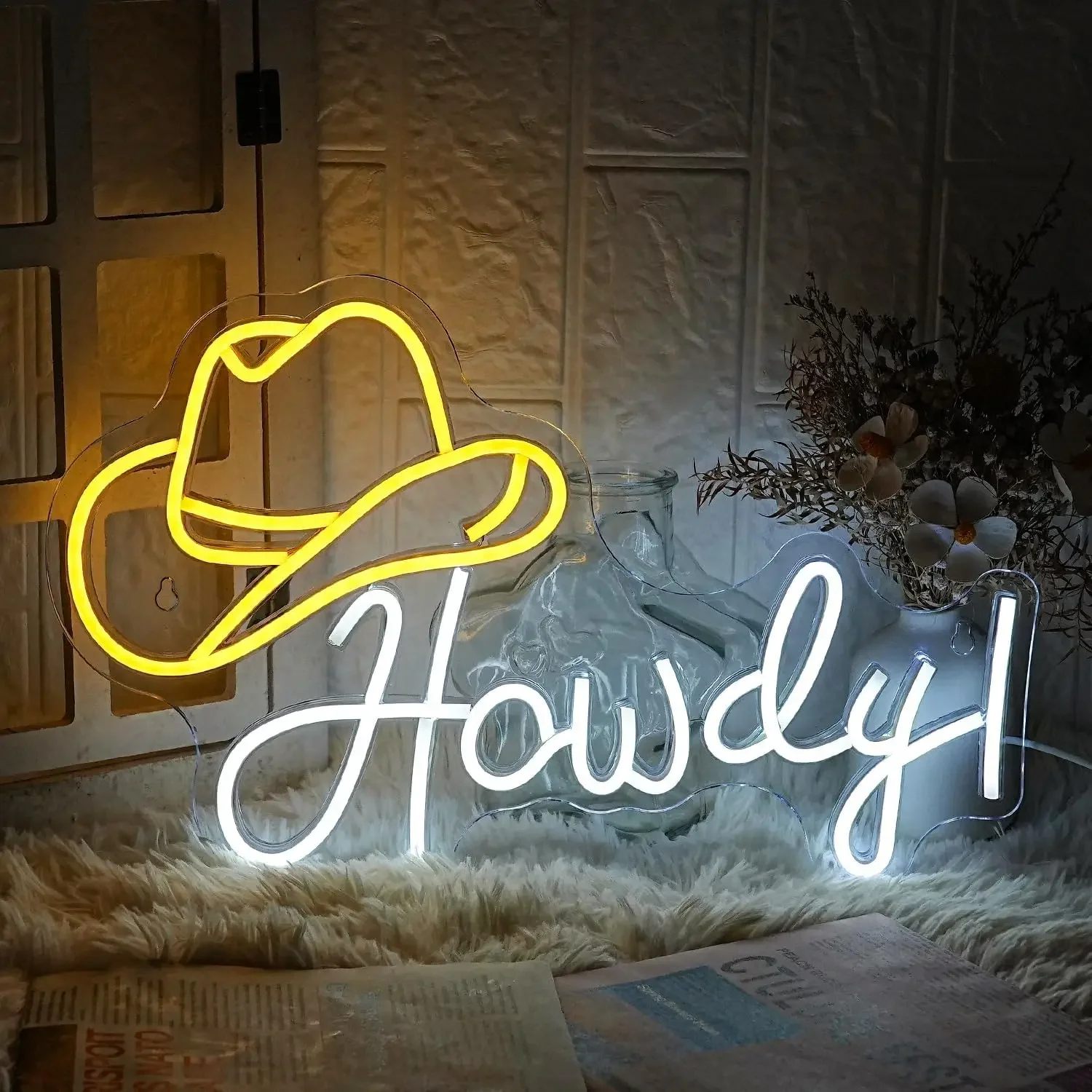 

Cowboy Hat Neon Sign Howdy Cowboy LED Neon Lights Dimmable Neon Signs USB Powered for Gameroom, Man Cave Beer Bar Cafe