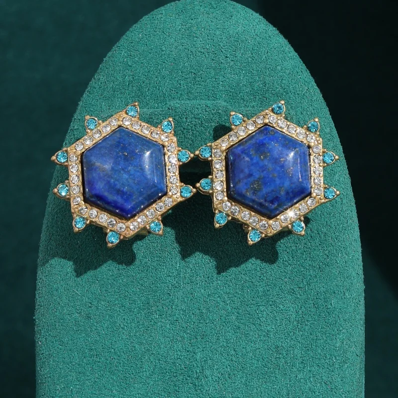 

Vintage Lapis Lazuli Earrings Jewelry For Women 2026 Trending Natural Retro Luxury Hexagonal Star Designers Brand Party Gift