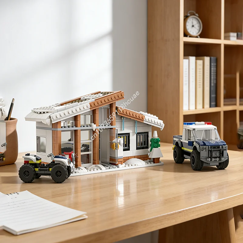 

536 деталей MOC: Сезонная рождественская зимняя деревня, полицейская станция, модель, конструктор, игрушки, рождественские подарки, кирпичики для детей