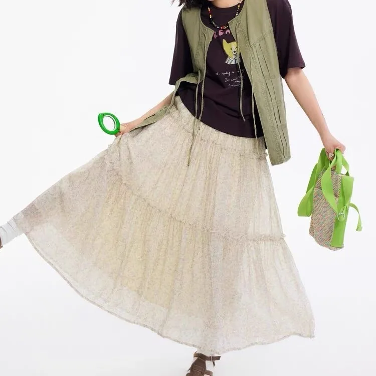 

Sweet Japanese Style Half Skirt New Summer 2026 Women's Loose Fit A-Line Cotton Printed Pendent Dynamic Slimming Versatile Skirt