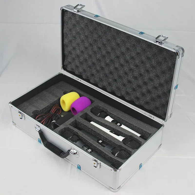 Wireless Microphone Flight Case, Aluminum Storage Box for 4 Handheld