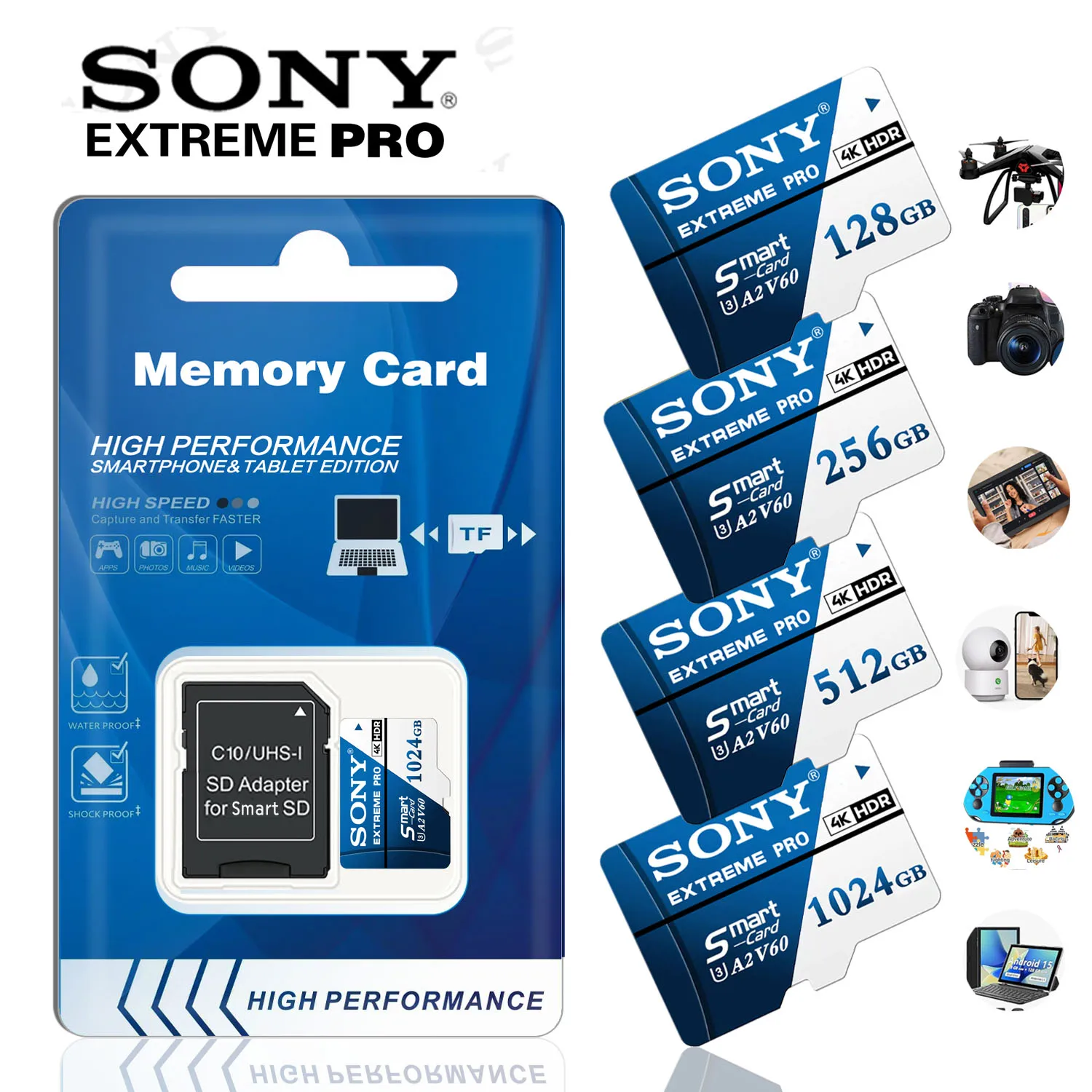 بطاقة ذاكرة Sony 2025 Extreme Pro SD سعة 1 تيرا بايت بطاقة Micro TF SD بطاقة فلاش عالية السرعة فئة 10 128 جيجابايت 512 جيجابايت 256 جيجابايت 128 جيجابايت للهواتف الذكية