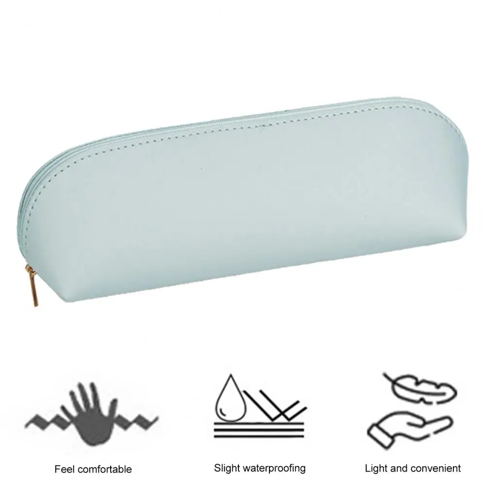 Smooth Zipper Pencil Case Waterproof Faux Leather Pencil Bag Durable Zipper Stationery Case Stylish Makeup Brush for School