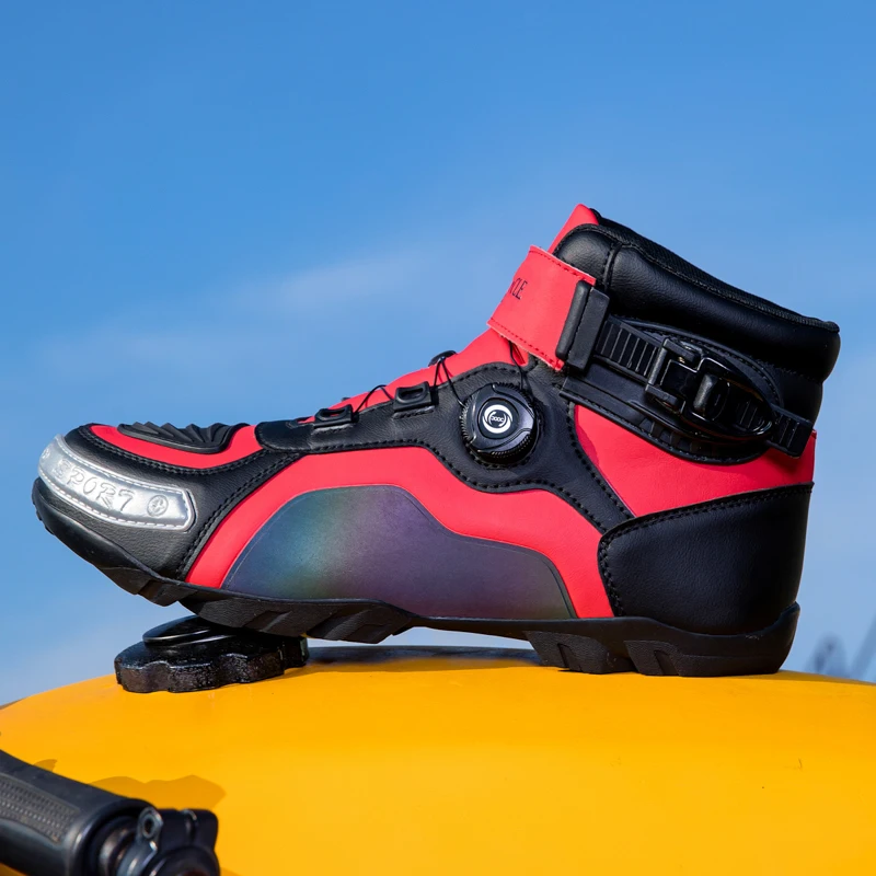 

Men's racing motorbike shoes Motorcycle protective boots Male rider anti-slip breathable leather motorcycle footwear for men