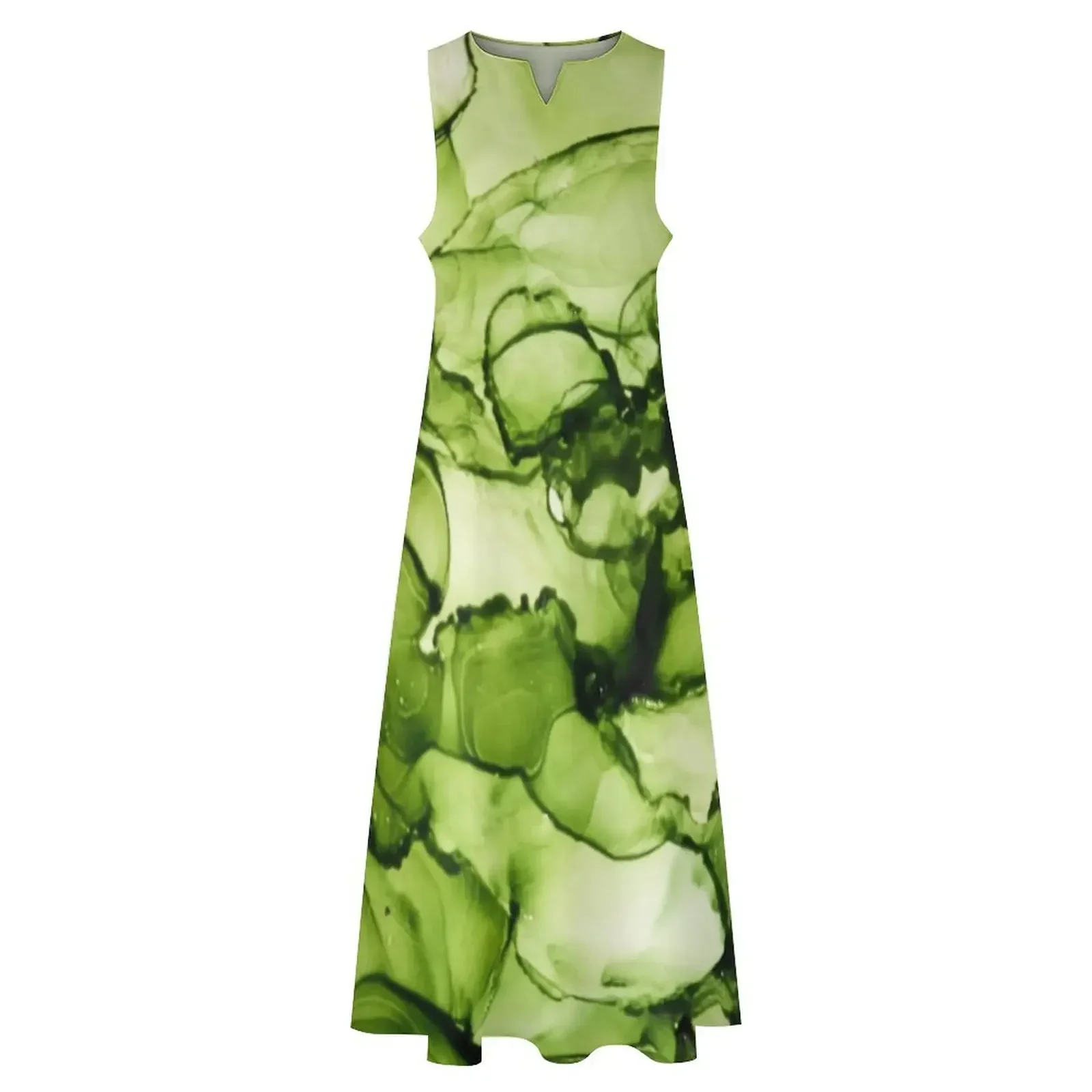 Camadas de tinta - Vestido longo verde vestido de noite vintage mulher vestidos de verão 2025