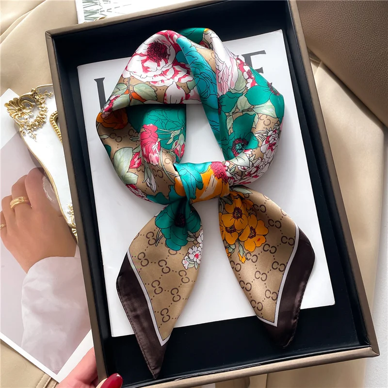 2024 New Luxury Brand Women Silk Leopard Print Square Scarf Female Beach Stoles Echarpe Satin Headband Shawl Wraps Bandana