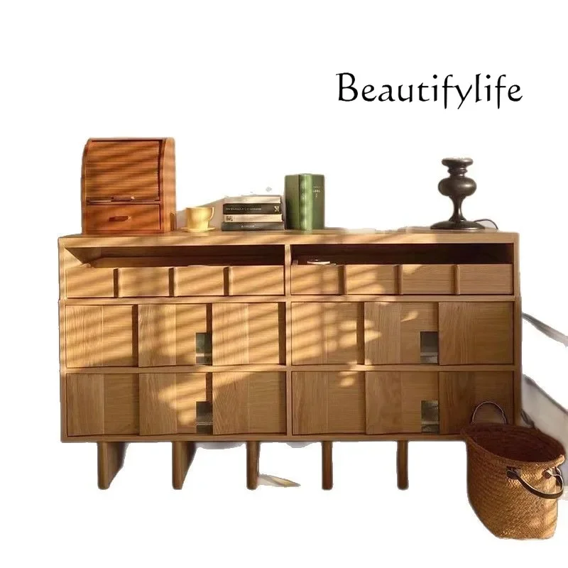 

French retro style design solid wood bucket cabinet Italian entry porch cabinet storage six bucket cabinet log