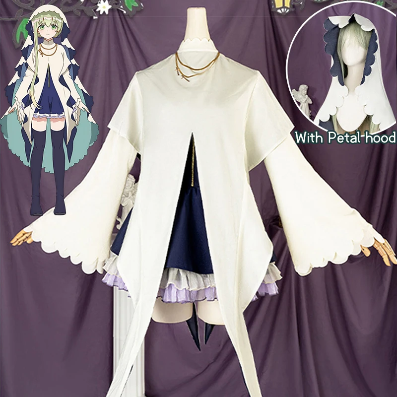 

Anime White Saint cos Cecilia Cosplay Lovely Petal Sleeve and hood Costume lolita Saint Outfit Female full suit Dress