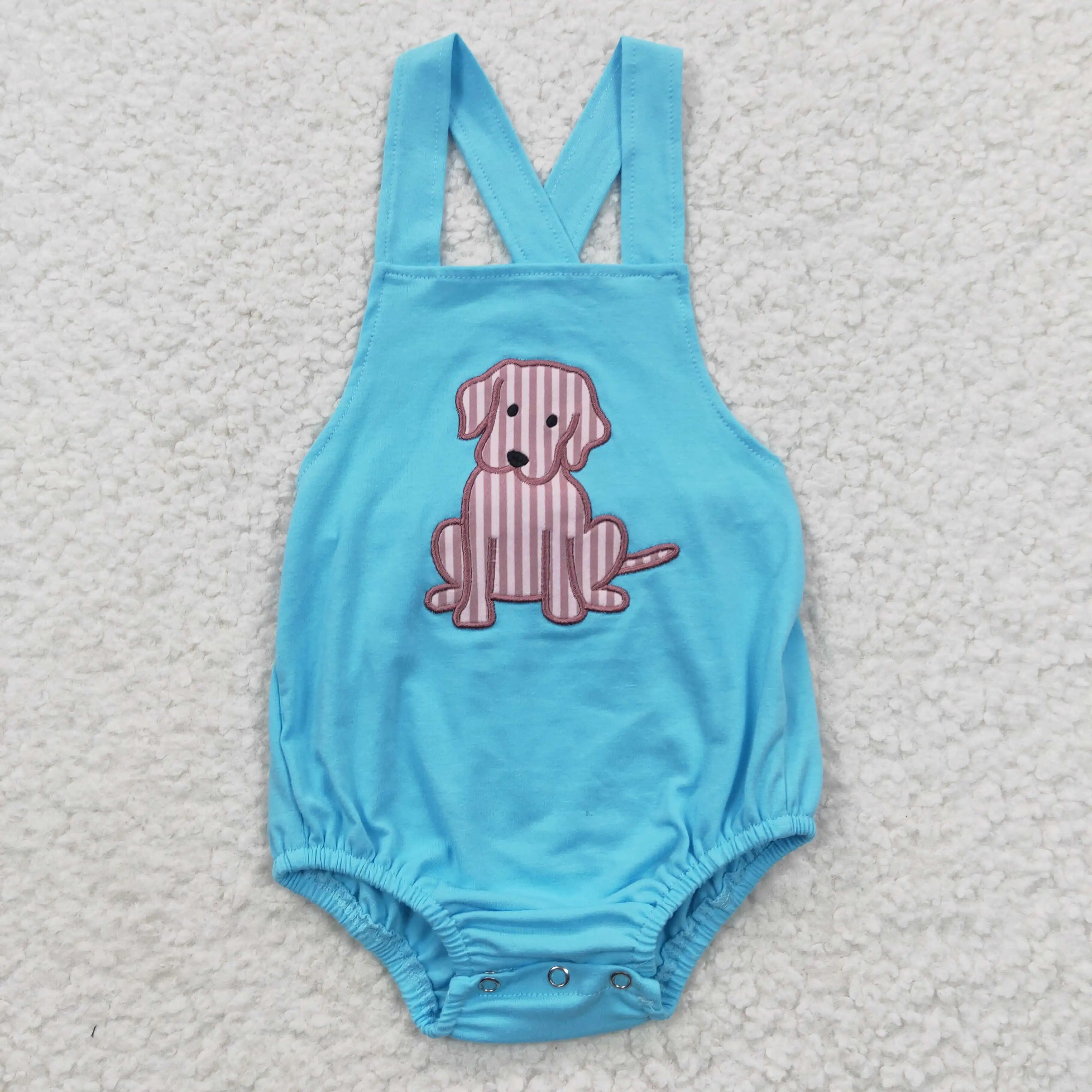 

N​ew Design RTS Dog Embroidery Toddler Rompers Kids Cotton Onesie Clothes Baby Boys Bodysuits