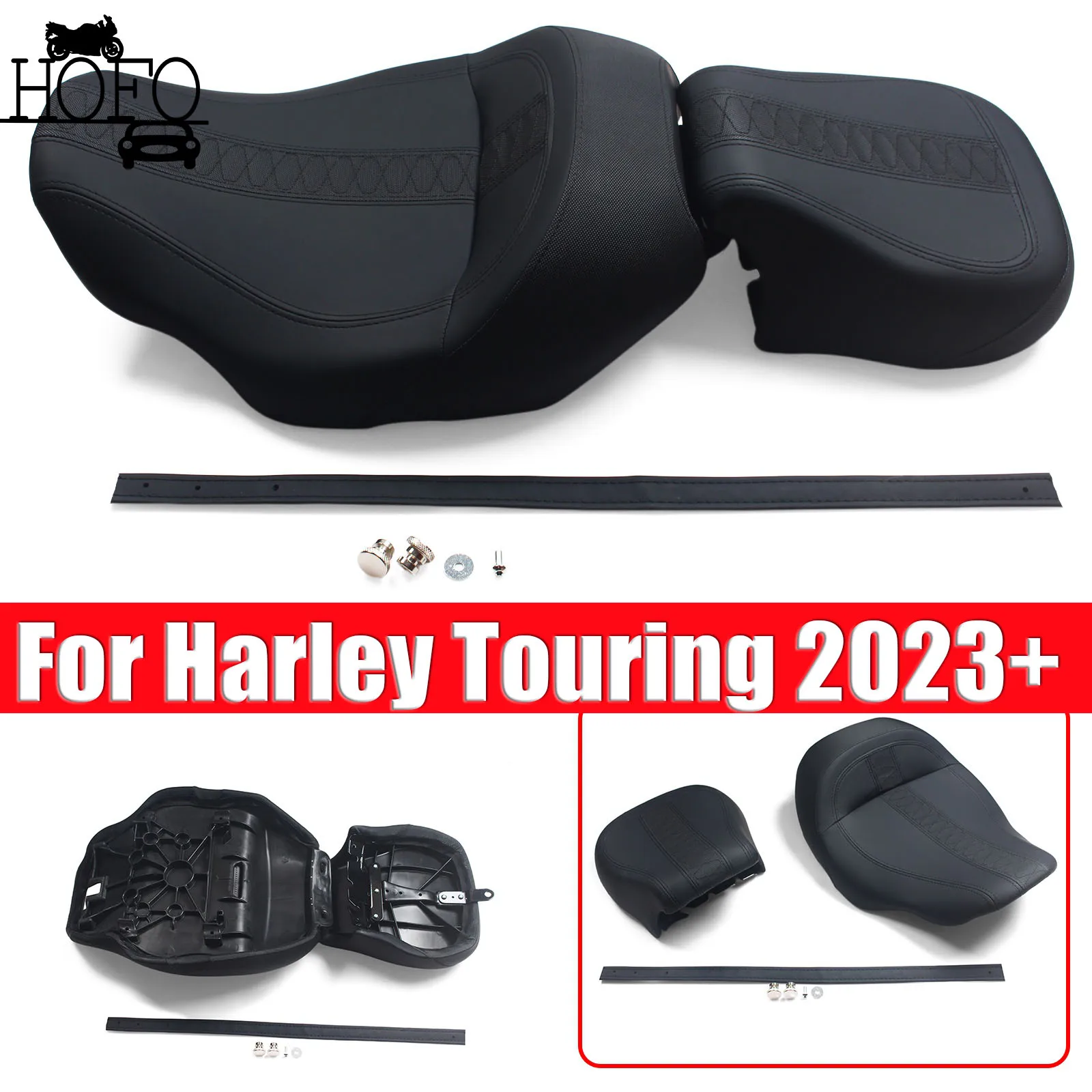 Motorcycle Two-Up Seat Low-Profile Leather Driver Passenger For Harley Touring 2023+ Driver & Passenger Seat