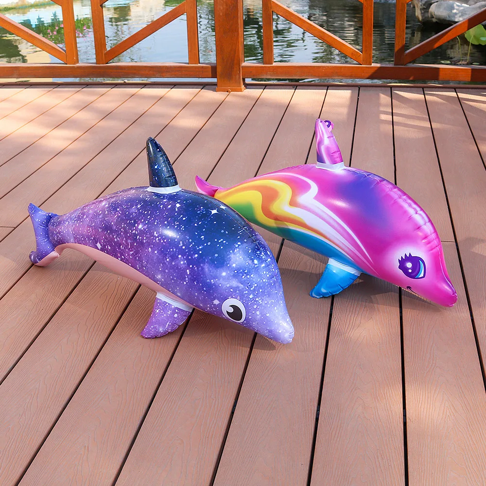 1Pc Inflatable Dolphin Rainbow Inflatable Toy Ocean Themed Party Decoration Swimming Pool Beach Birthday Party Decoration Toy