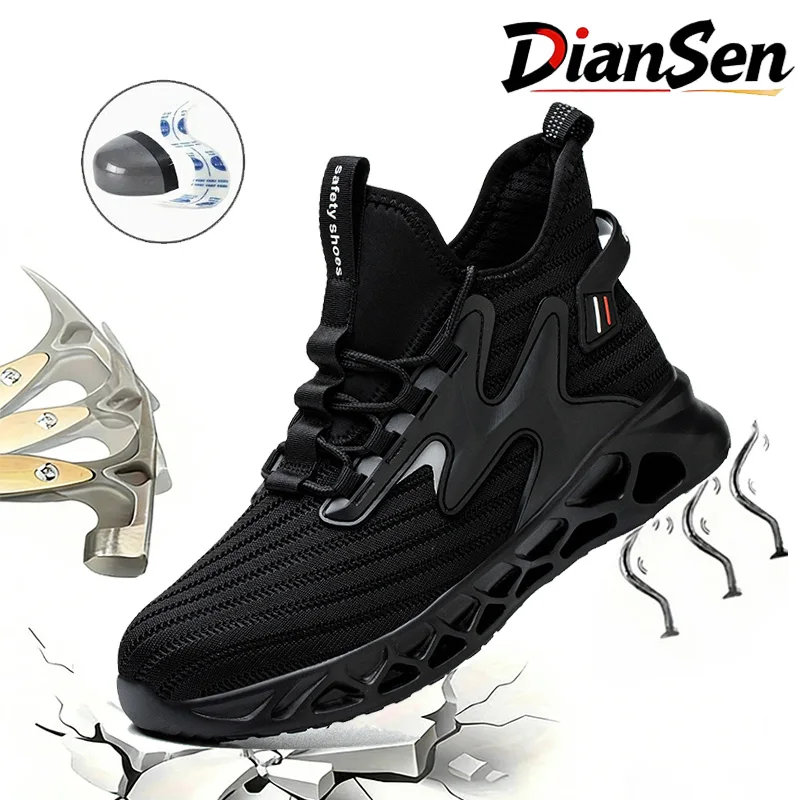Mens Work Boots Steel Toe Indestructible Shoes Wear-Resisting Anti-Smash Protective Boots Extra Width For Construction 36-48