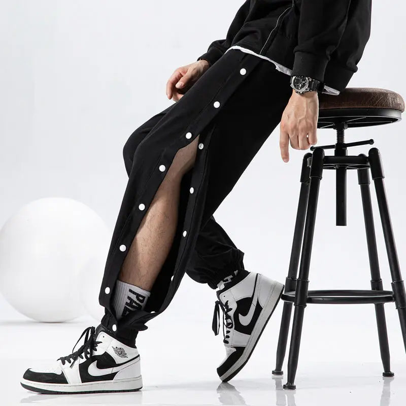 Pantalones con botones para hombre, pantalones deportivos para correr, Jogger informal, baloncesto, fútbol, chándal, ropa de calle suelta de hiphop