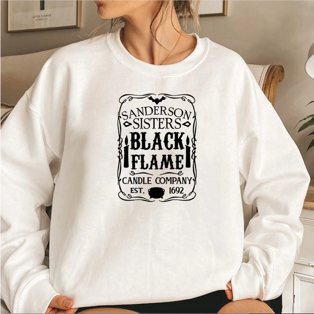 Hahayule Black Flame Candle Graphic Sweatshirt Summer Fashion Women Hoodie Halloween Witches Crewneck Long Sleeve Sweatshirts