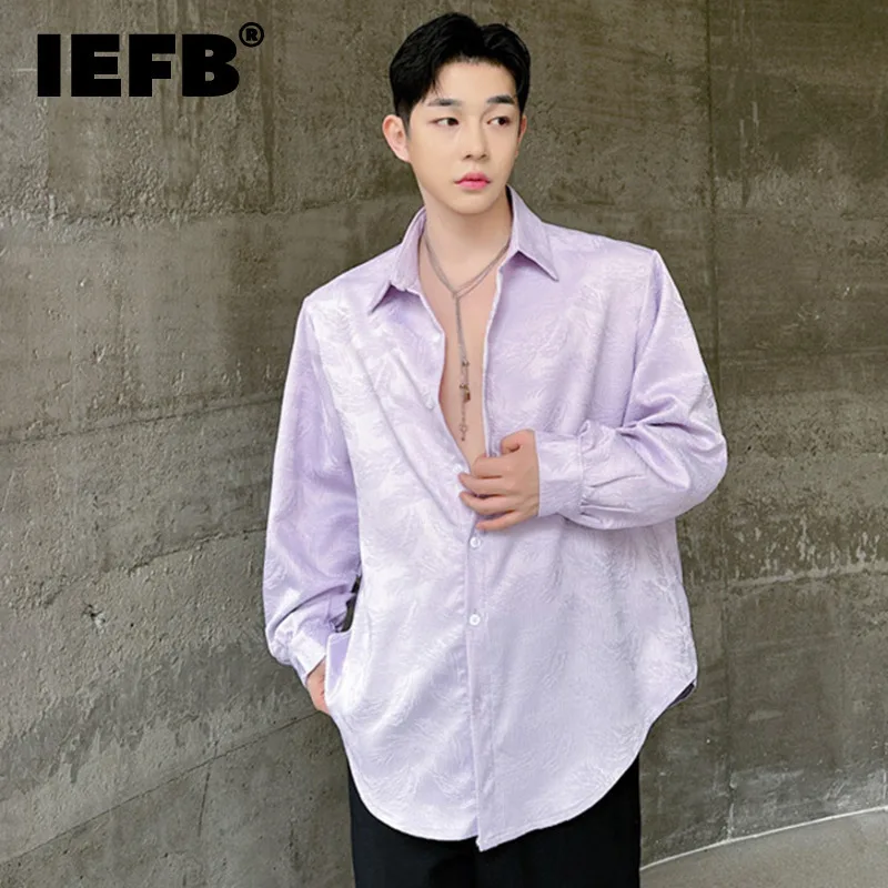 

IEFB Chinese Style Shirt Men's Loose Casual Long Sleeve Jacquard Niche Design Fashion Lapel Male Top 2024 New Trend 9C5733