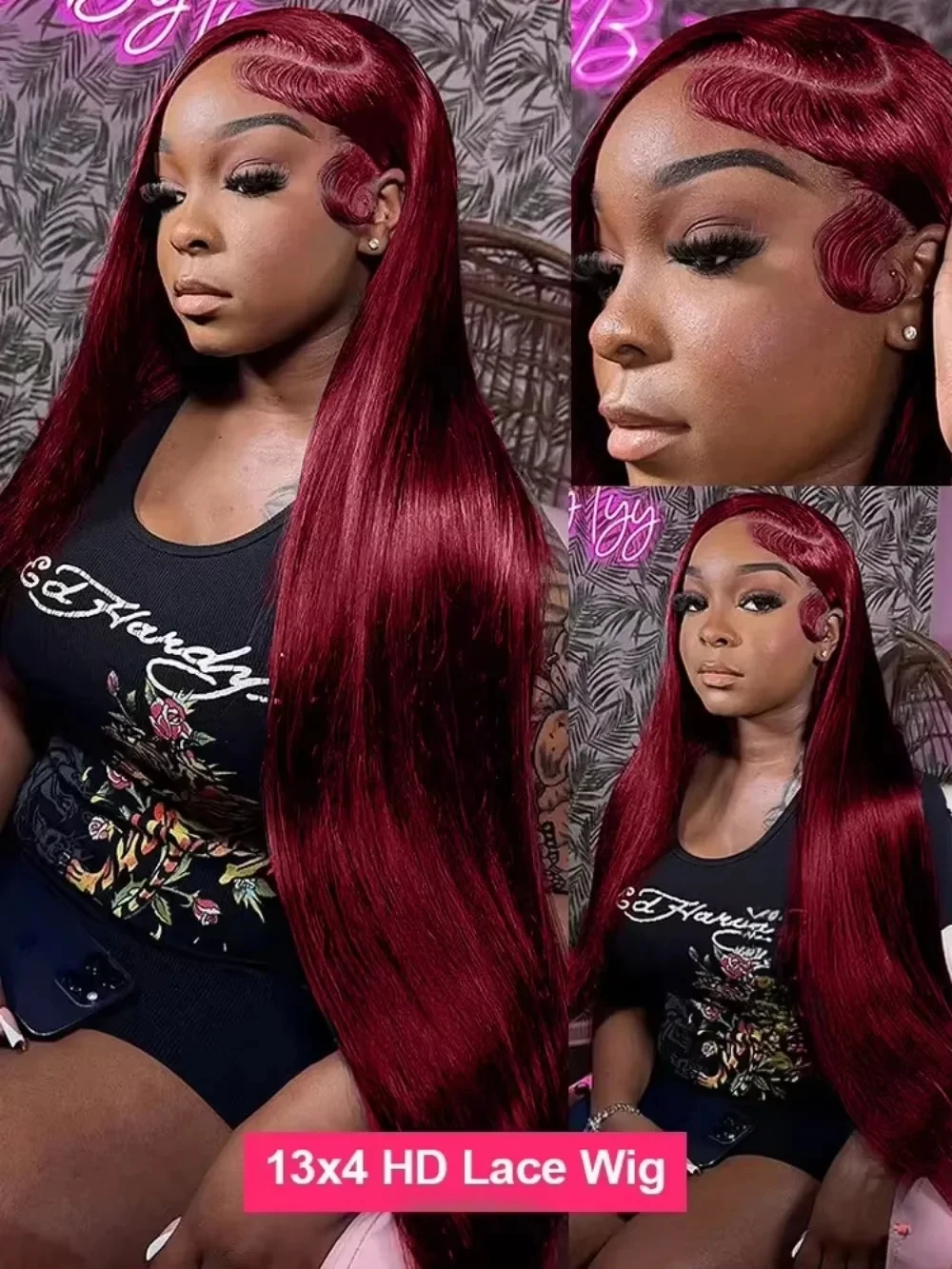 99j Burgundy 30 36 Inch Bone Straight 13x6 Hd Human Hair Lace Frontal Wig 13x4 Brazilian Red Colored Lace Front Human Hair Wigs view 6