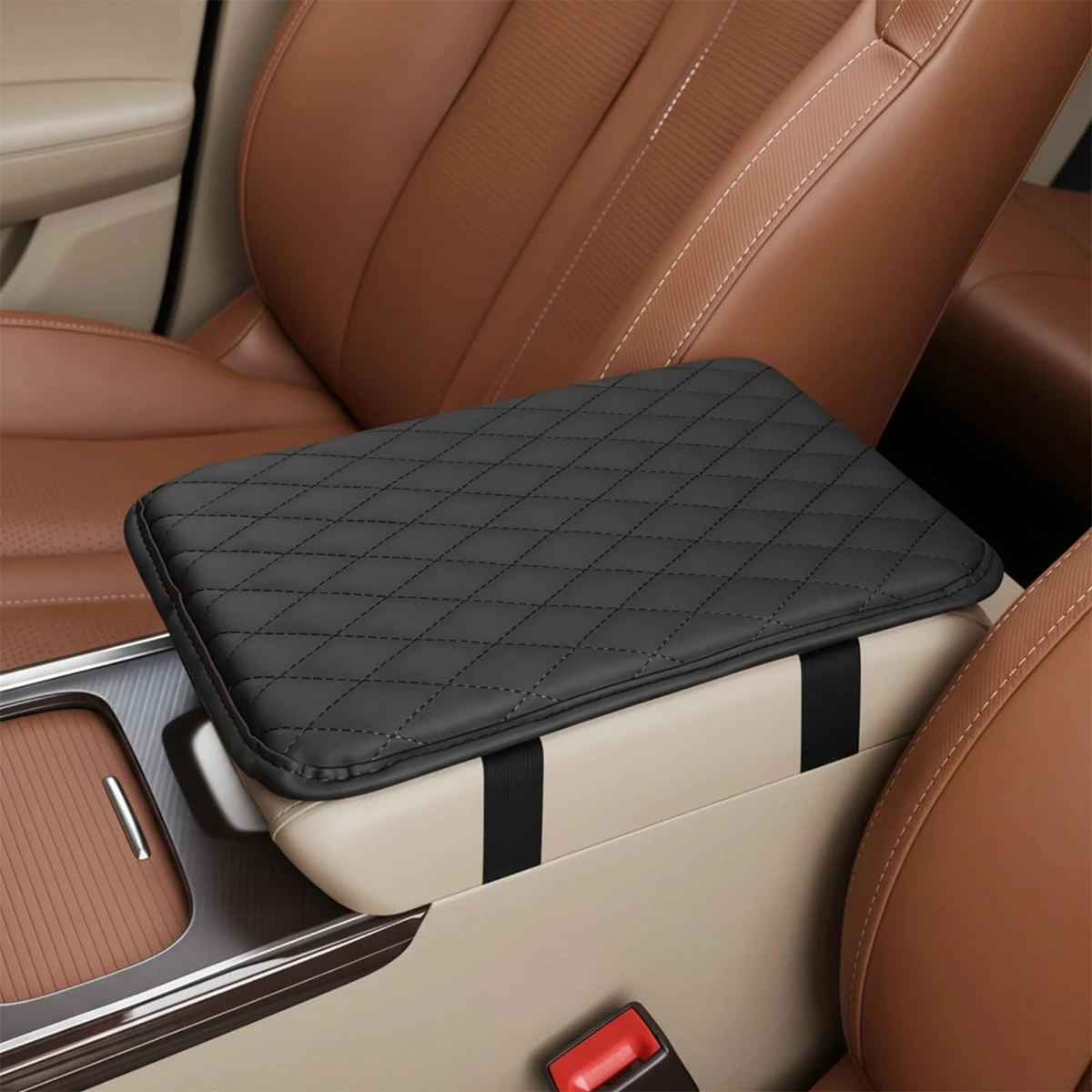 Universal Car Armrest Cushion, Non-Slip Elastic Strap Center Console Protector Pad for Comfortable Driving & Interior Wear Prevv