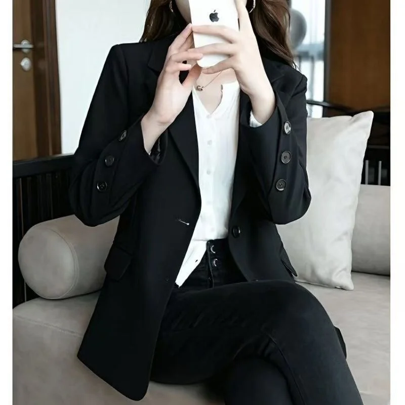 Slim Fit Black Suit Jacket for Women Casual High Quality Elegant Ladylike Short Style Commute Fashion Polyester Fiber