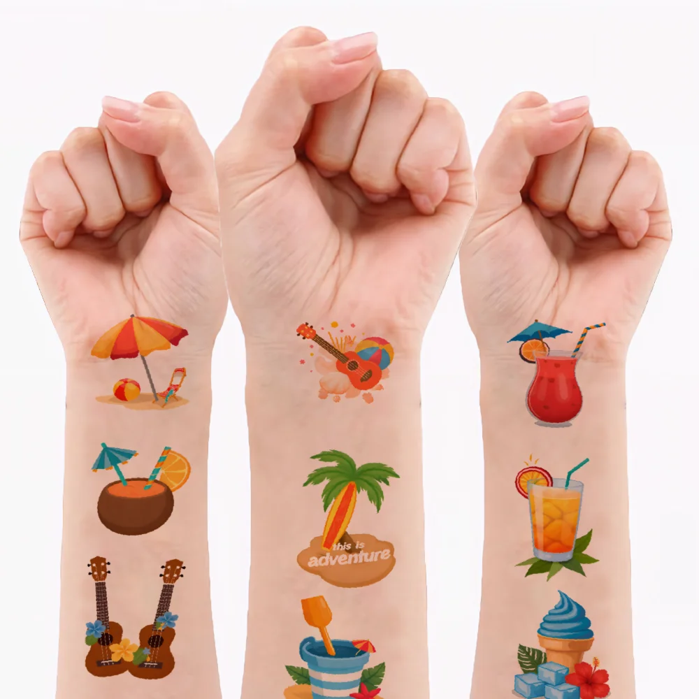 

54pcs Temporary Tattoo Beach Stickers Temporary Tattoo Stickers Tropical Stickers Cartoon For Arms Shoulders Cheeks
