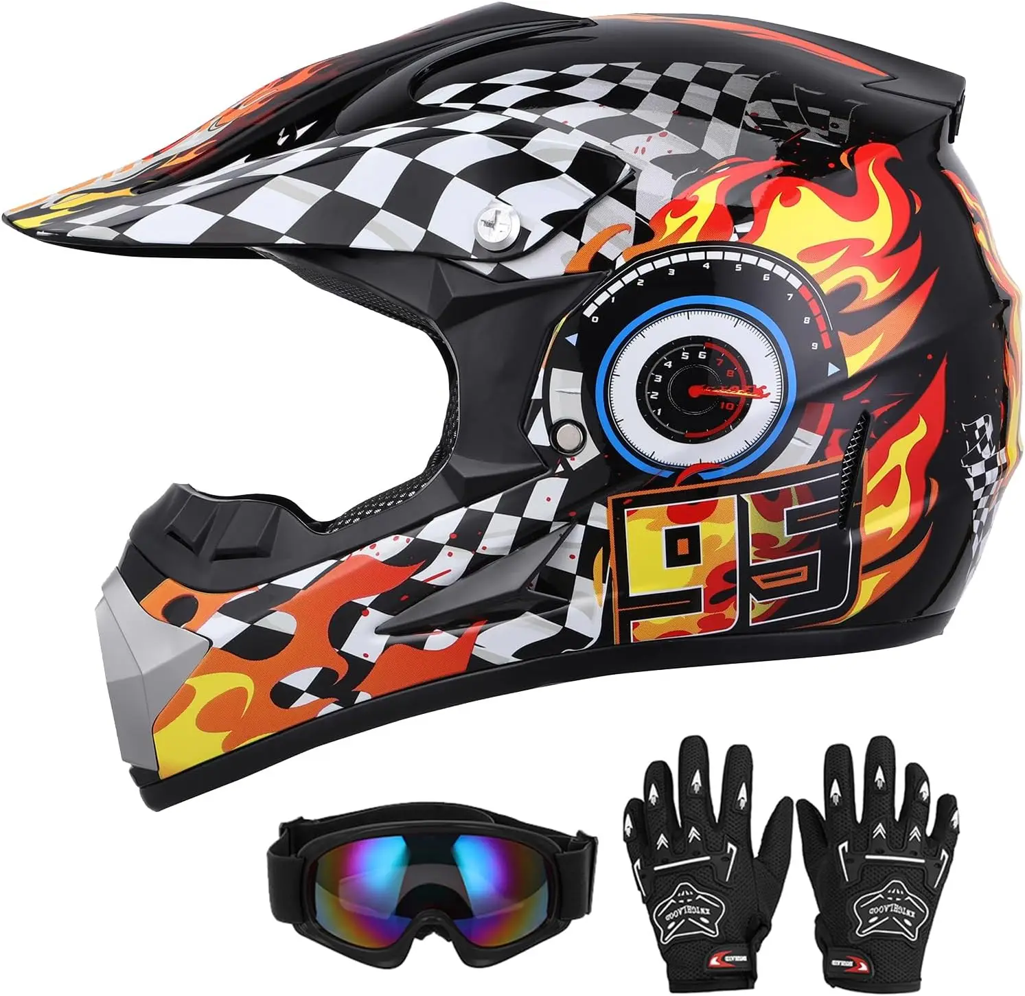 DOT Youth Dirt Bike Helmet with Goggles & Gloves for 5-14 Years Old, Kid ATV Helmet for Youth Boys Girls, Four Wheeler Helmet Ki